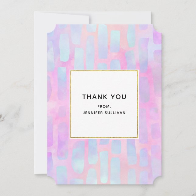 Blue Rectangle Shapes on Pink Background Thank You Card (Front)