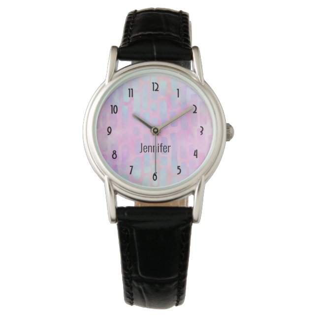 Blue Rectangle Shapes on Pink Background  Watch (Front)