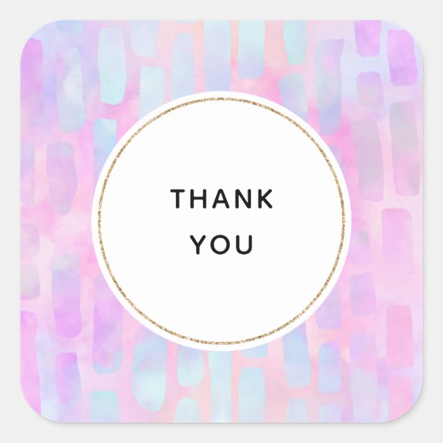 Blue Rectangle Shapes on Pink Thank You Square Sticker (Front)