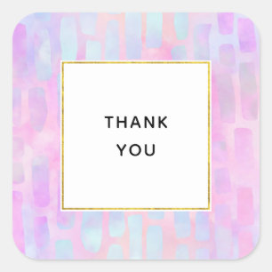  Blue Rectangle Shapes on Pink Thank You Square Sticker