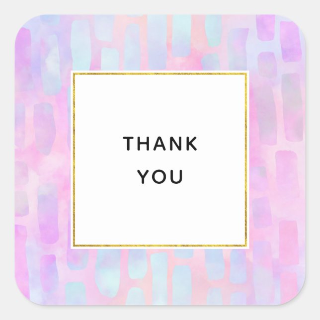  Blue Rectangle Shapes on Pink Thank You Square Sticker (Front)