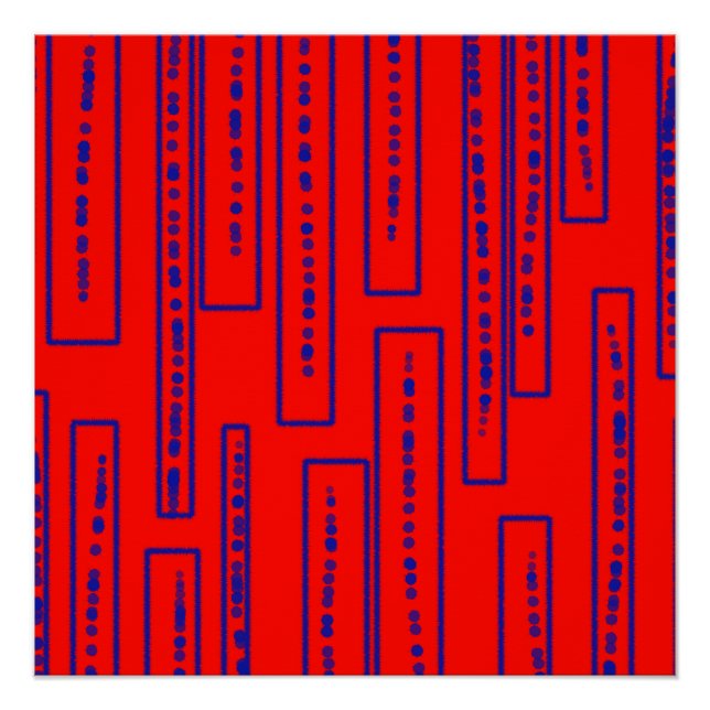 Blue rectangles on red  poster (Front)