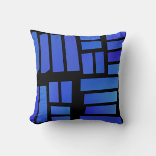 Blue Rectangular Tiles on a Black background Cushion