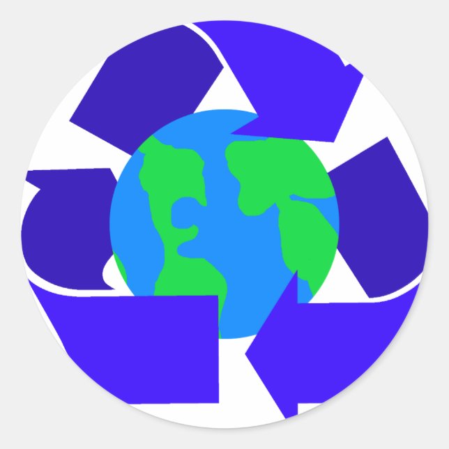 blue recycle classic round sticker (Front)