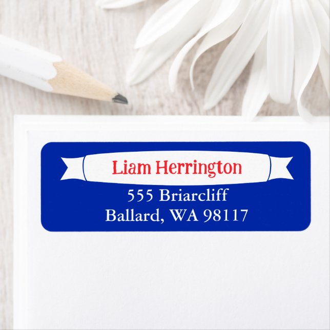 Blue & Red Address Label with Banner Return Address Label (Insitu)