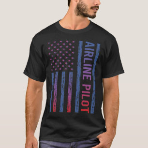 Blue Red American Flag Airline Pilot T-Shirt