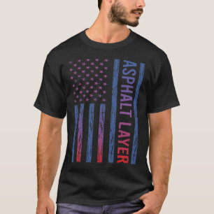 Blue Red American Flag Asphalt Layer T-Shirt