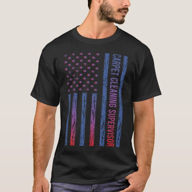 Blue Red American Flag Carpet Cleaning Supervisor T-Shirt (Front)