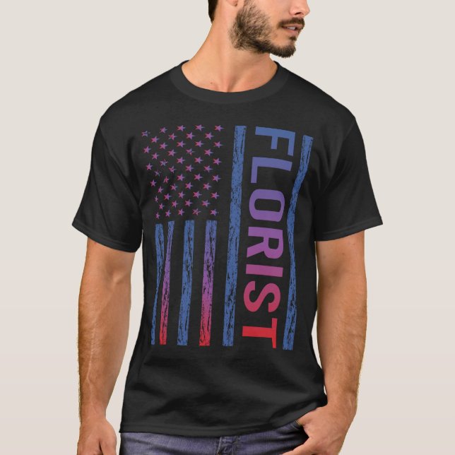 Blue Red American Flag Florist T-Shirt (Front)