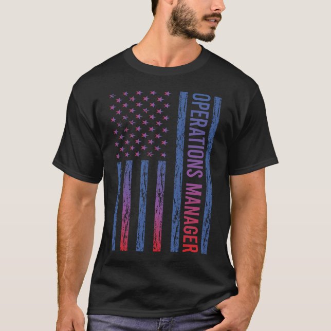 Blue Red American Flag Operations Manager T-Shirt (Front)