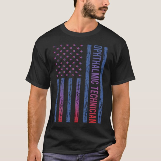 Blue Red American Flag Ophthalmic Technician T-Shirt (Front)