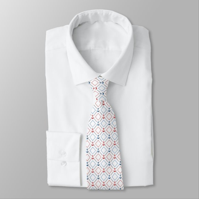 Blue, Red anchors, Marine Tie (Tied)