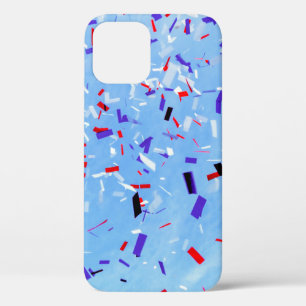 Blue, red, and black paper cutouts iPhone 12 case