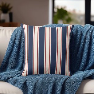 Blue, Red and Cream Vertical Cabana Stripe Cushion