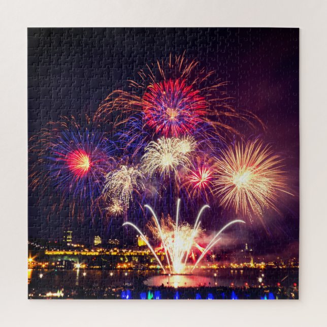 Blue, Red and Gold Fireworks Jigsaw Puzzle (Vertical)