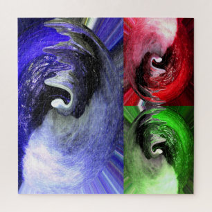 Blue, red and green planets art jigsaw puzzle