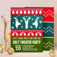 Blue Red and Green Reindeer Ugly Sweater Party
