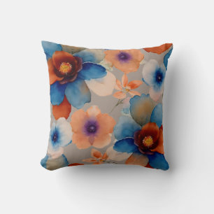 Blue, Red and orange Floral Cushion