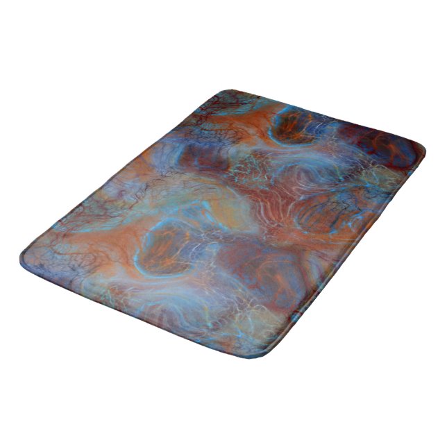 Blue, Red and Rust Marble abstract Bath Mat (Angled)