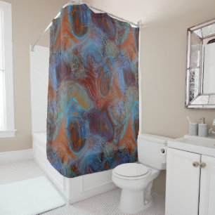 Blue, Red and Rust Marble abstract Shower Curtain