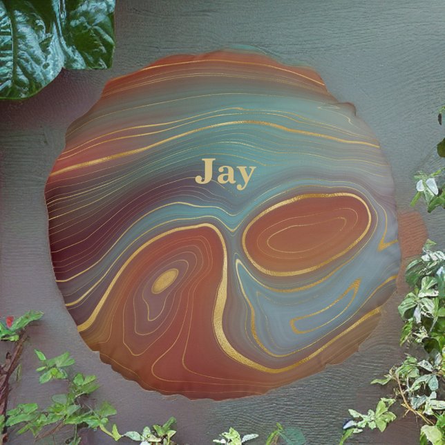 Blue Red and Tan Agate Look with Gold Round Cushion (Creator Uploaded)