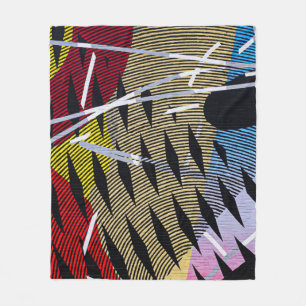 Blue red and white abstract painting fleece blanket