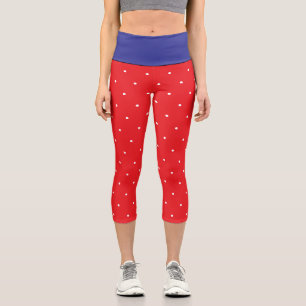 Blue Red and White Geometric Polka Dots Capri Leggings