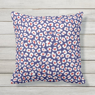 Blue, Red and White Leopard Print Cushion