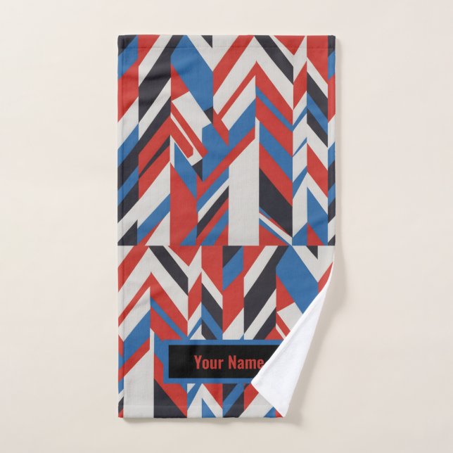 Blue, red and white optical abstract art hand towel (Hand Towel)