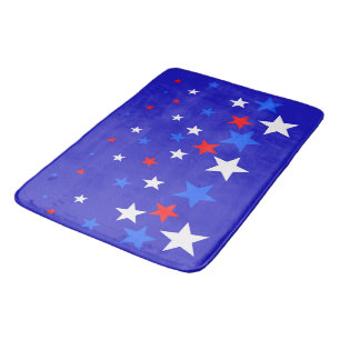 Blue, Red and White Star Pattern Bath Mat