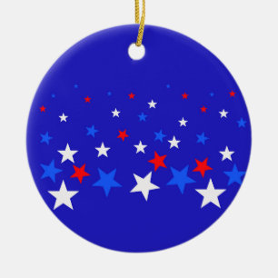 Blue, Red and White Star Pattern Ceramic Ornament