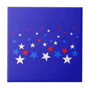 Blue, Red and White Star Pattern Ceramic Tile