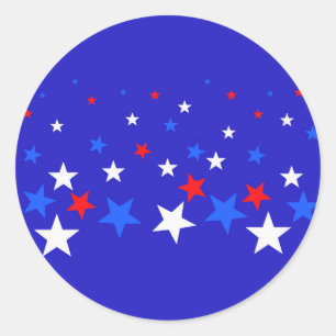 Blue, Red and White Star Pattern Classic Round Sticker