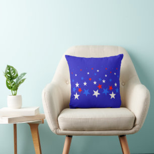Blue, Red and White Star Pattern Cushion