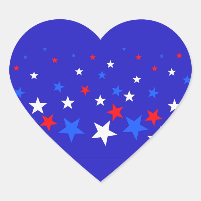 Blue, Red and White Star Pattern Heart Sticker (Front)