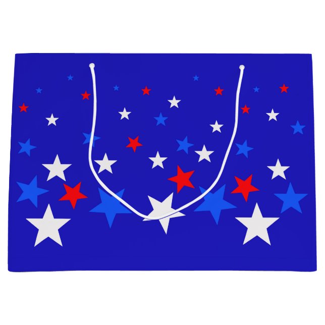 Blue, Red and White Star Pattern Large Gift Bag (Front)