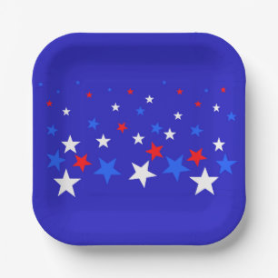 Blue, Red and White Star Pattern Paper Plate