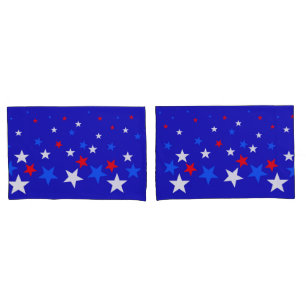 Blue, Red and White Star Pattern Pillowcase