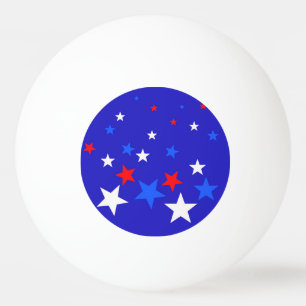 Blue, Red and White Star Pattern Ping Pong Ball