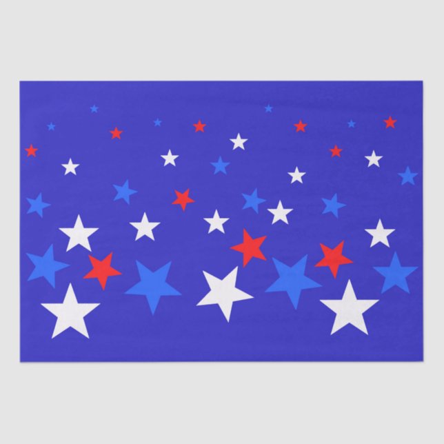Blue, Red and White Star Pattern Tissue Paper (Front)