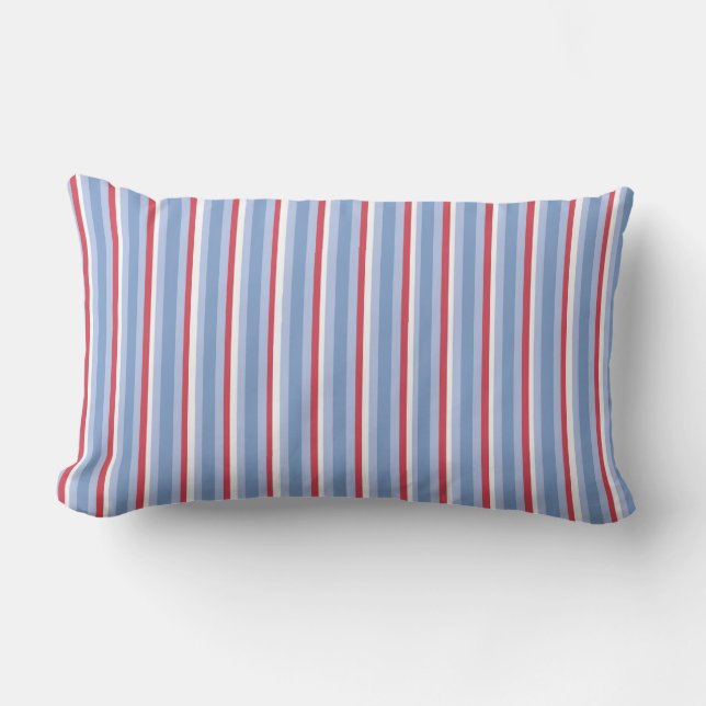 Blue Red and White Stripes Lumbar Cushion (Front)