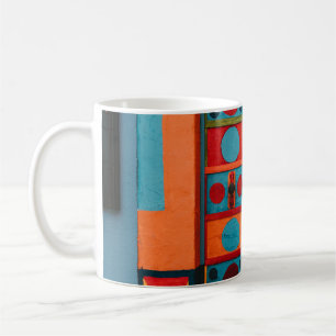 BLUE RED AND YELLOW ABSTRACT PAINTING COFFEE MUG