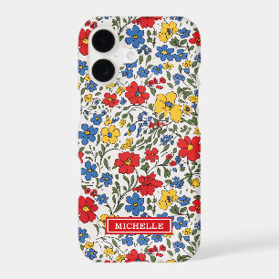 Blue Red and Yellow Ditsy Flowers Monogrammed