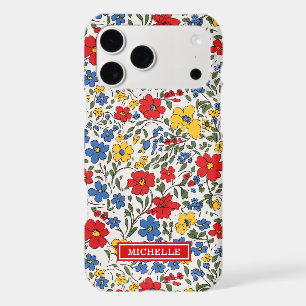 Blue Red and Yellow Ditsy Flowers Monogrammed