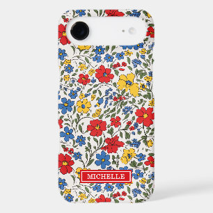 Blue Red and Yellow Ditsy Flowers Monogrammed