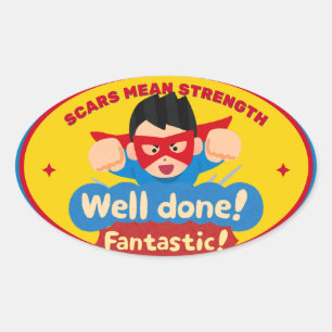 Blue Red and Yellow Superhero Scars Mean Strength Oval Sticker