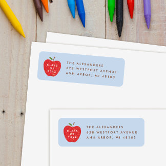 Blue Red Apple Preschool Graduation Address Label Return Address Label
