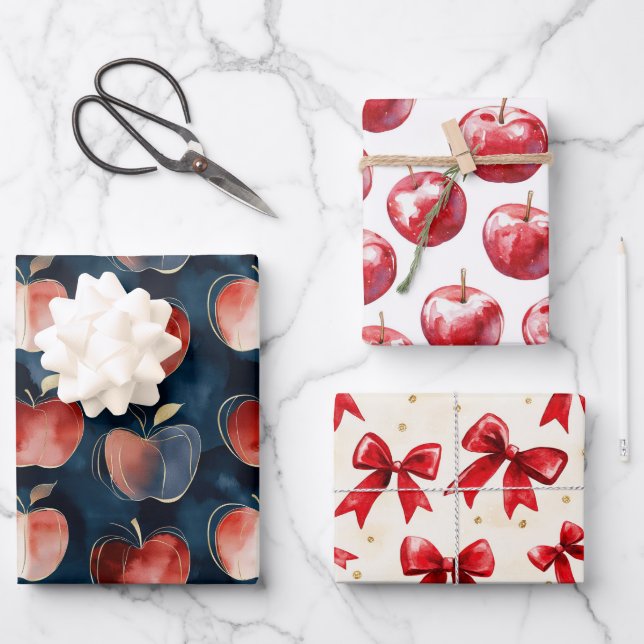 Blue Red Apples  Wrapping Paper Sheet (Front)