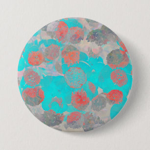 Blue red art of romantic floral / flower pattern 7.5 cm round badge