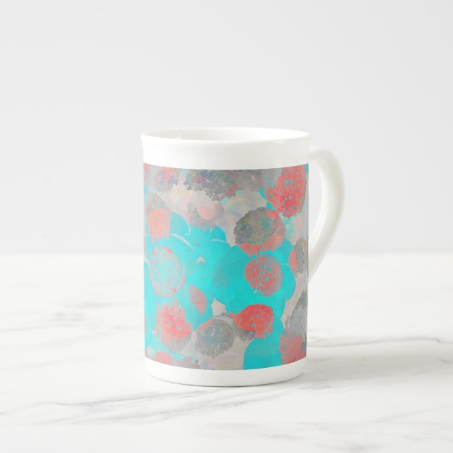 Blue red art of romantic floral / flower pattern bone china mug (Front Right)